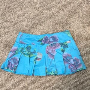 EleVen by Venus Williams Turquoise Floral Pleated Skater Skirt